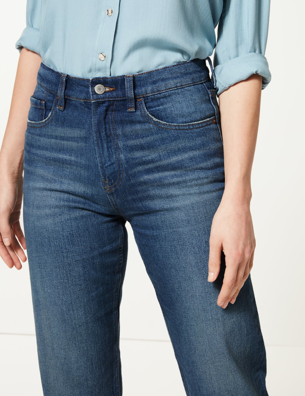 High Waist Straight Leg Ankle Grazer Jeans M S Collection M S