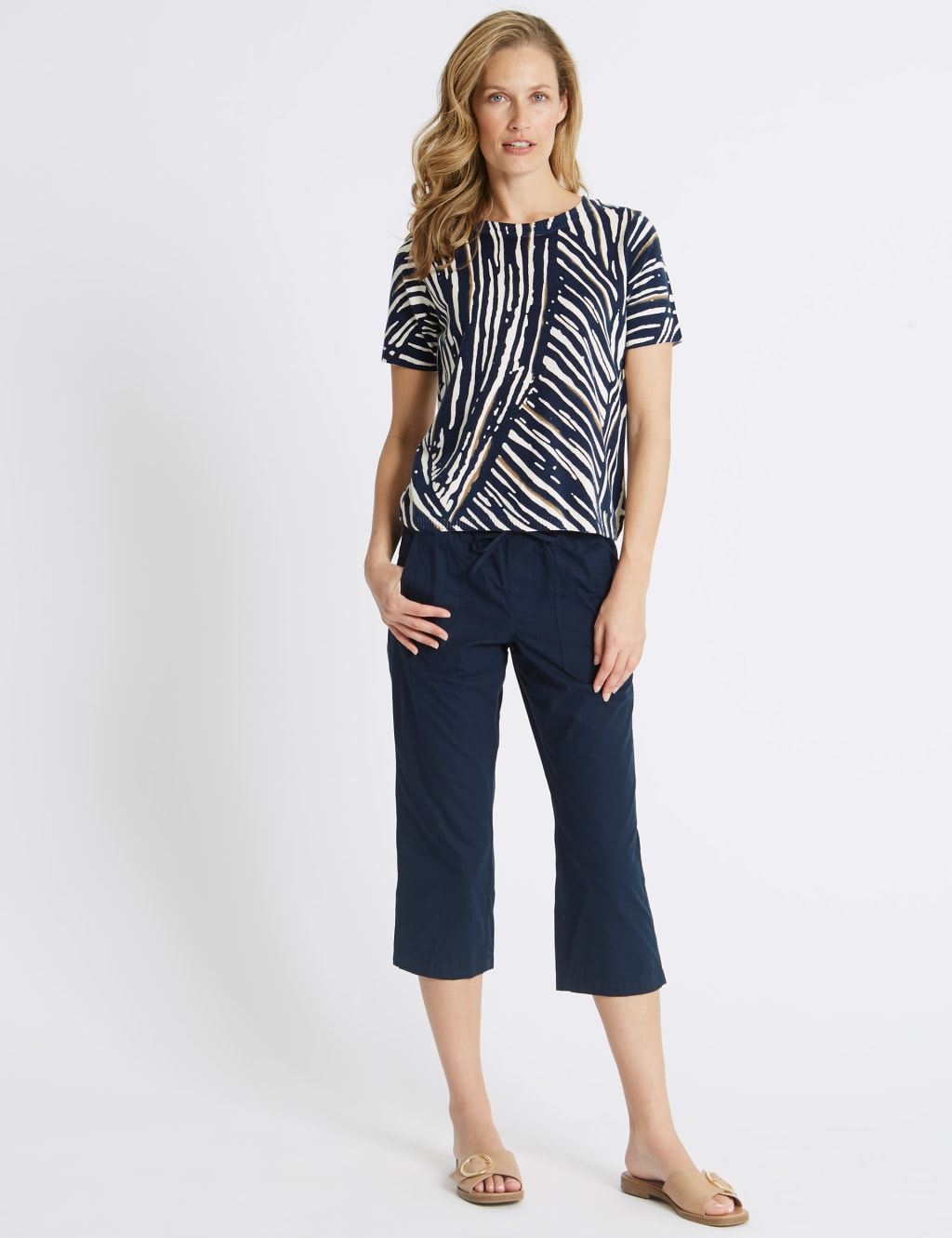 Pure Cotton Cropped Trousers M S Collection M S