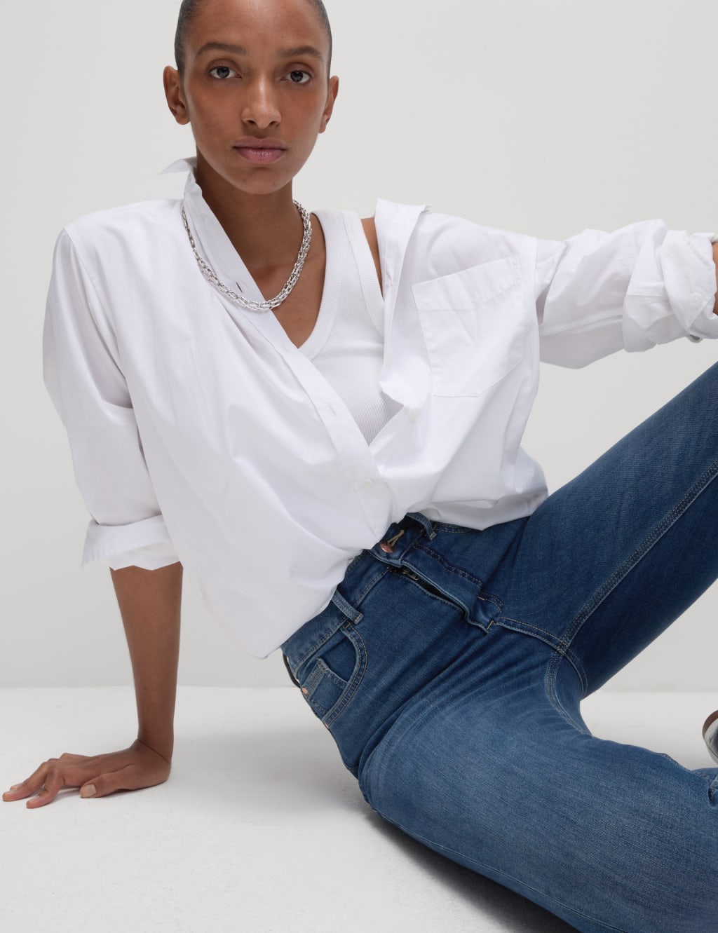 Shirt and high waisted jeans hotsell