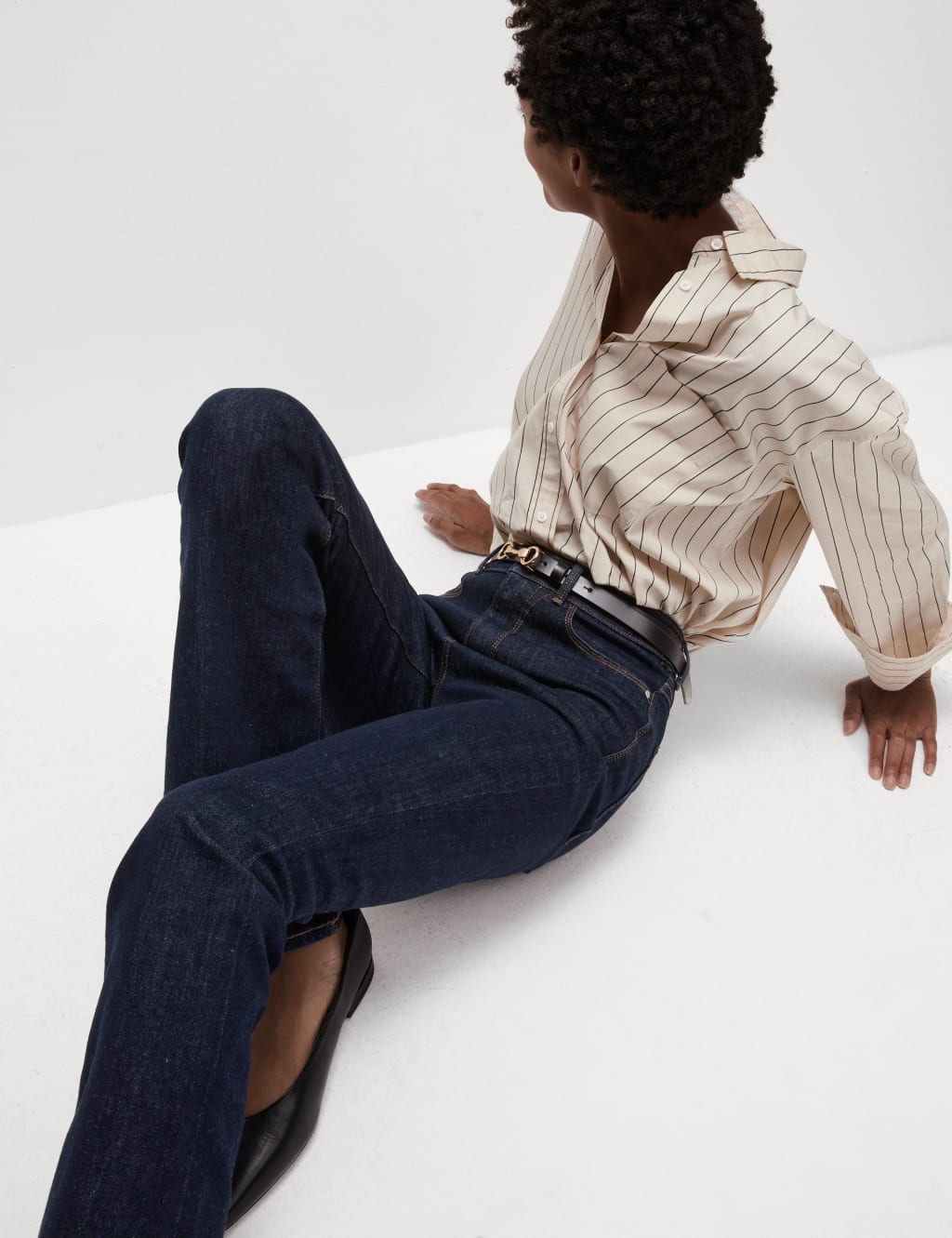 Striped high waisted jeans shop