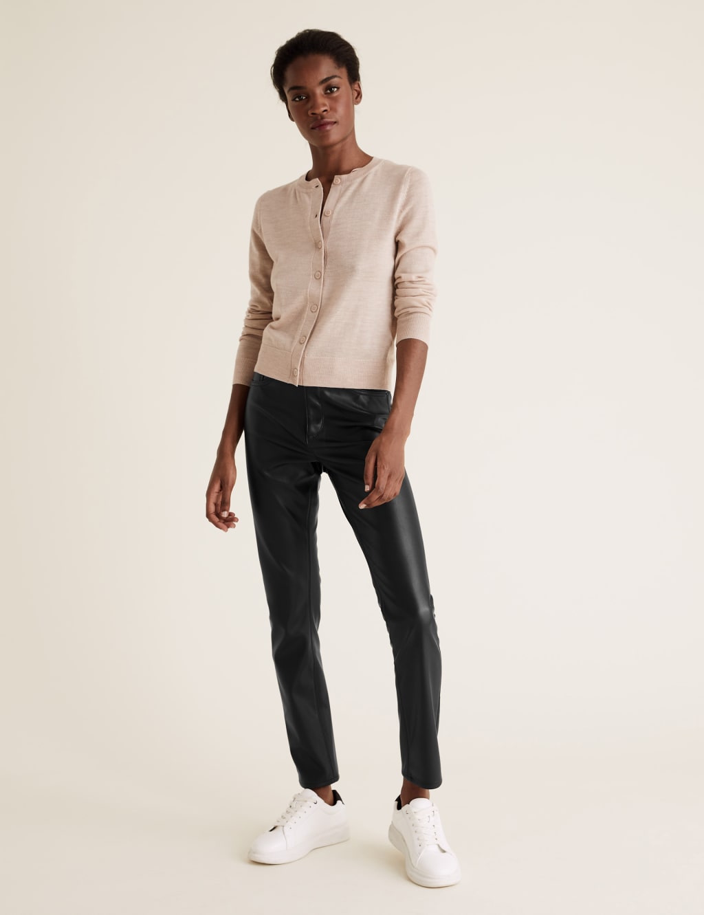 Leather Look High Waisted Slim Fit Jeans
