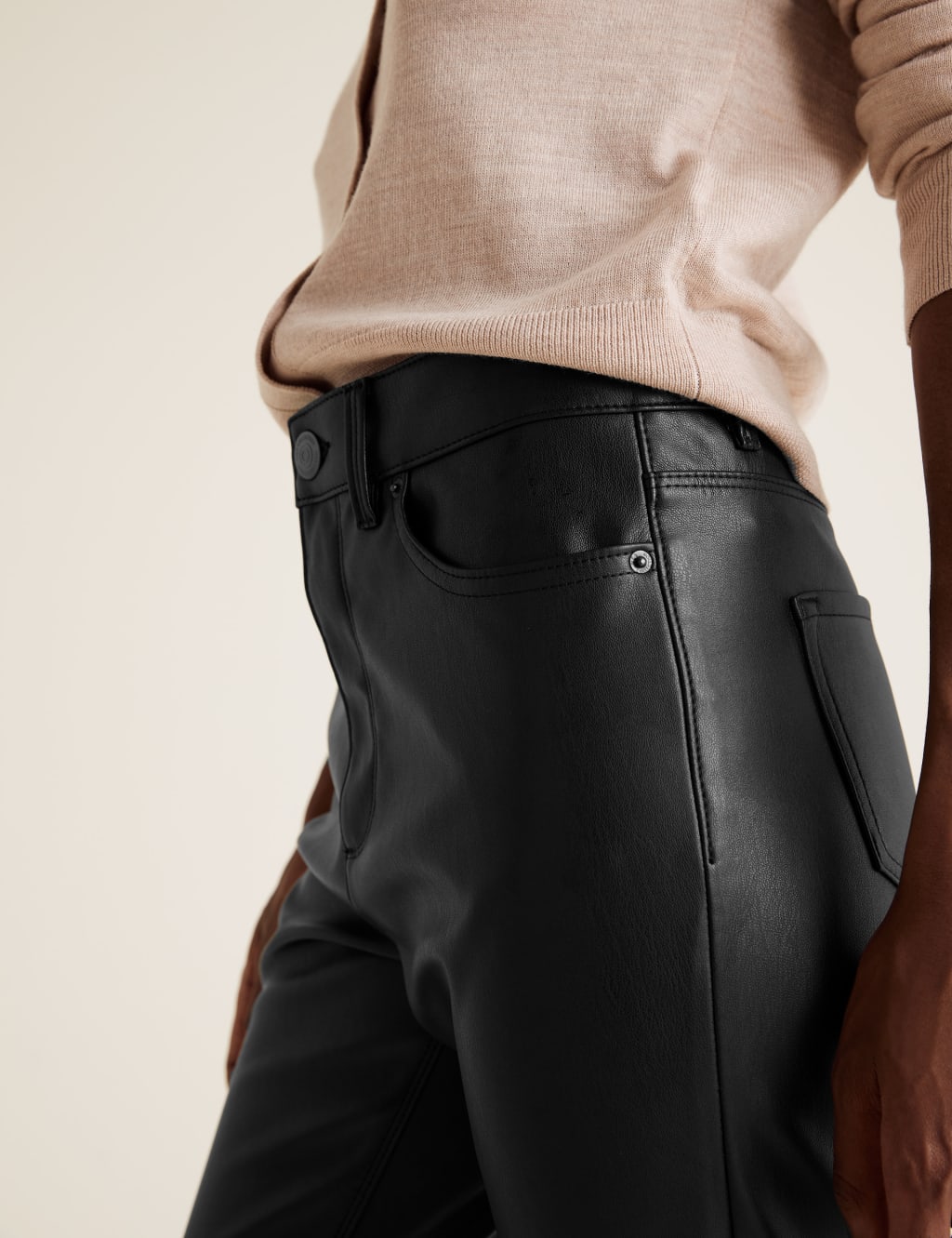 Leather Look High Waisted Slim Fit Jeans