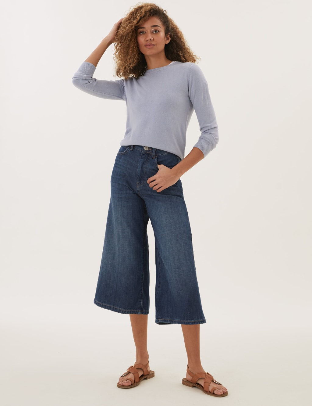 Denim Cropped Culottes 1 of 5