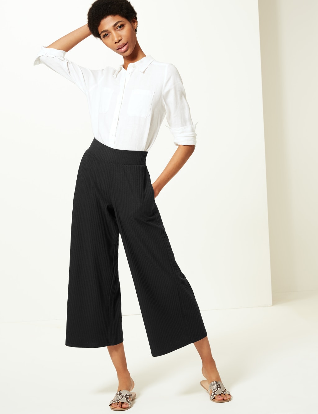 Wide leg cropped culottes top