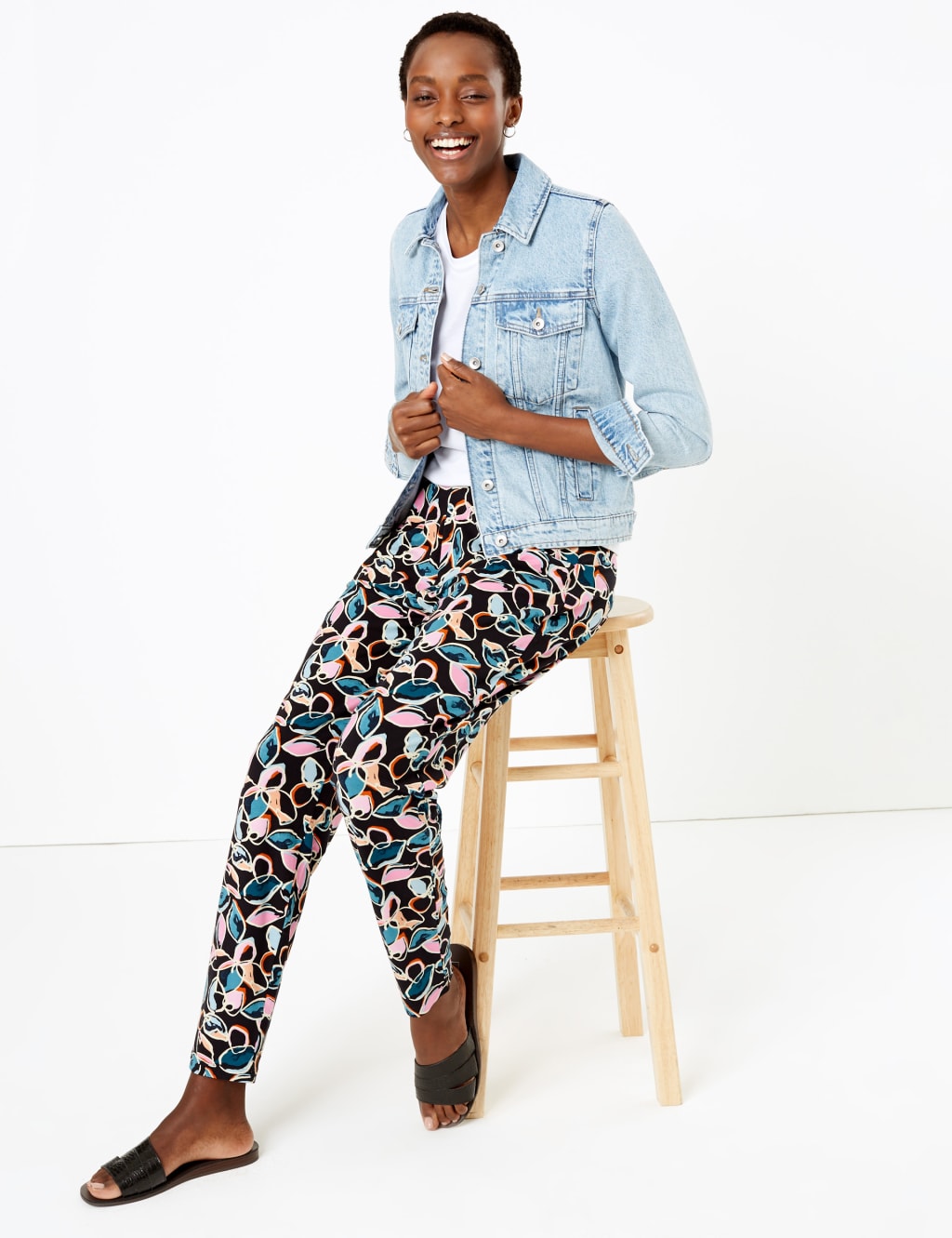 Printed Jersey Tapered Ankle Grazer Trousers 1 of 5