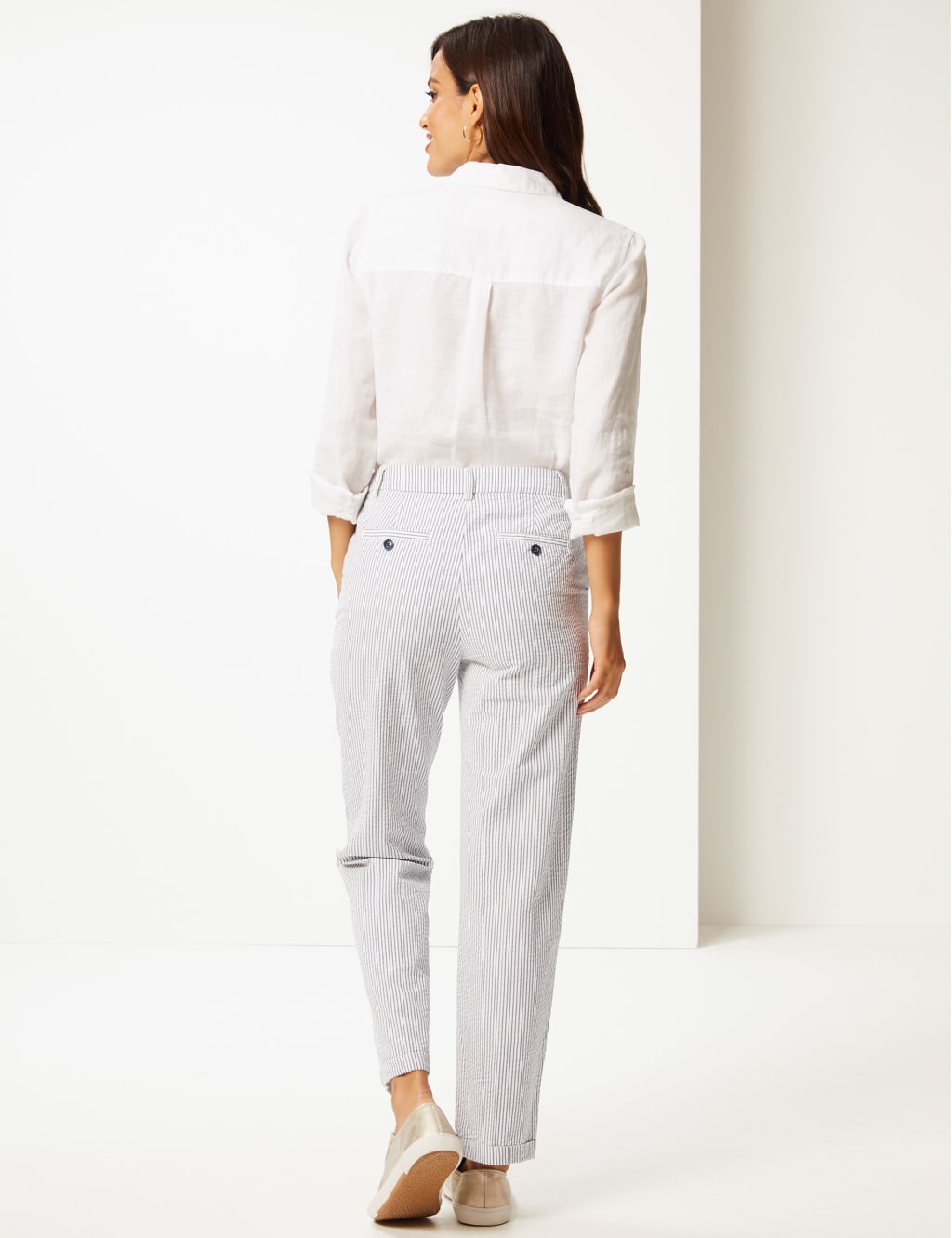 Pure Cotton Striped Seersucker Trousers 4 of 7
