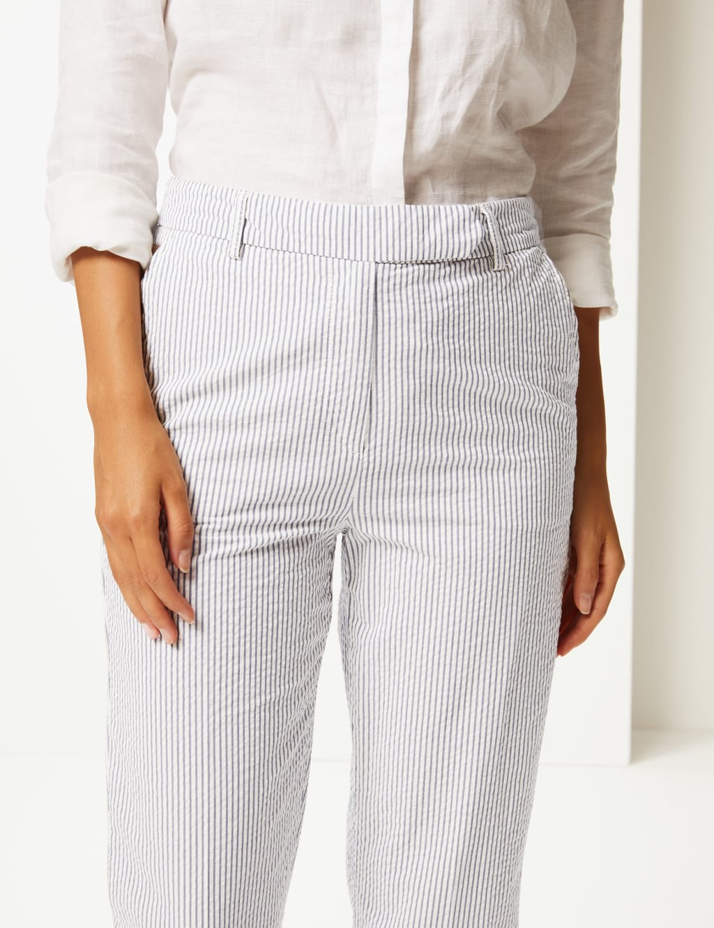 Pure Cotton Striped Seersucker Trousers 5 of 7