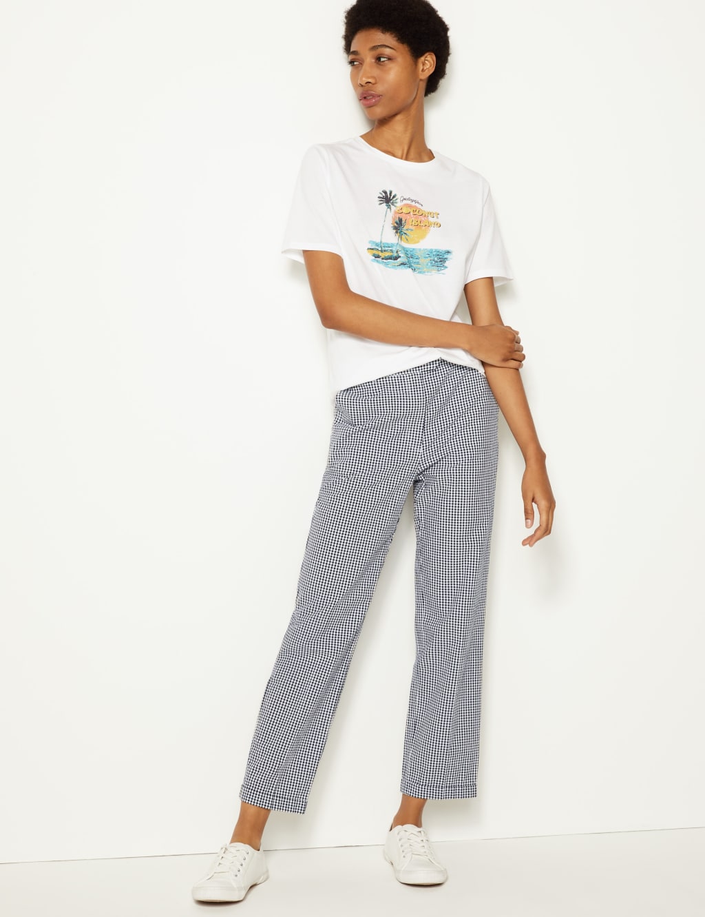 Pure Cotton Checked Peg Trousers 1 of 5