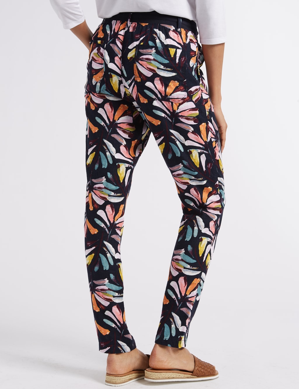 Linen Rich Floral Print Tapered Leg Trousers 4 of 6
