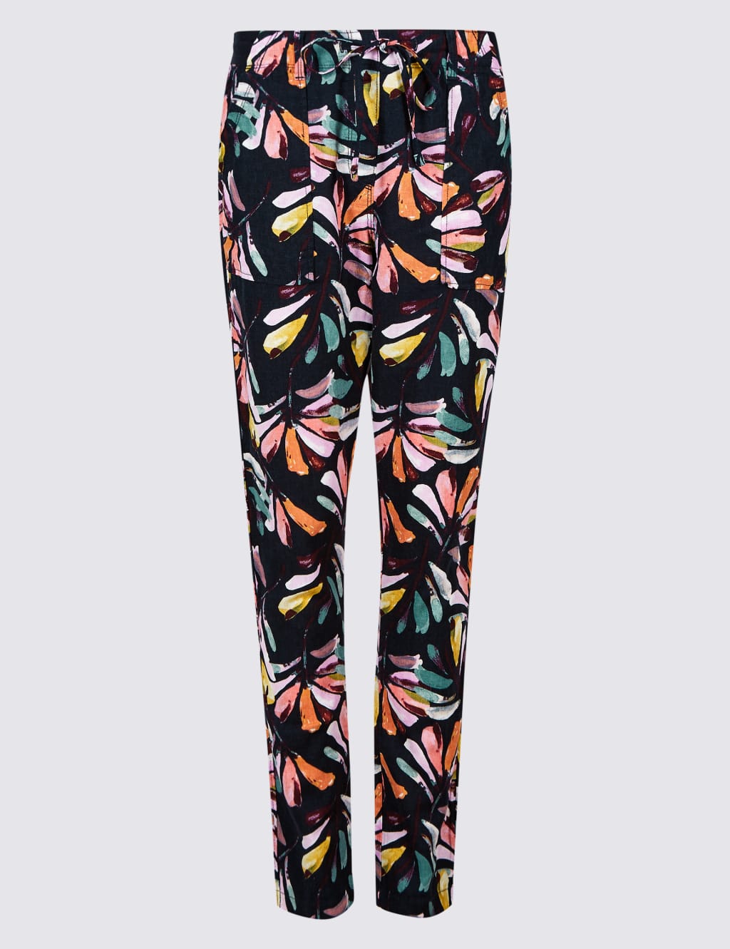 Linen Rich Floral Print Tapered Leg Trousers 2 of 6