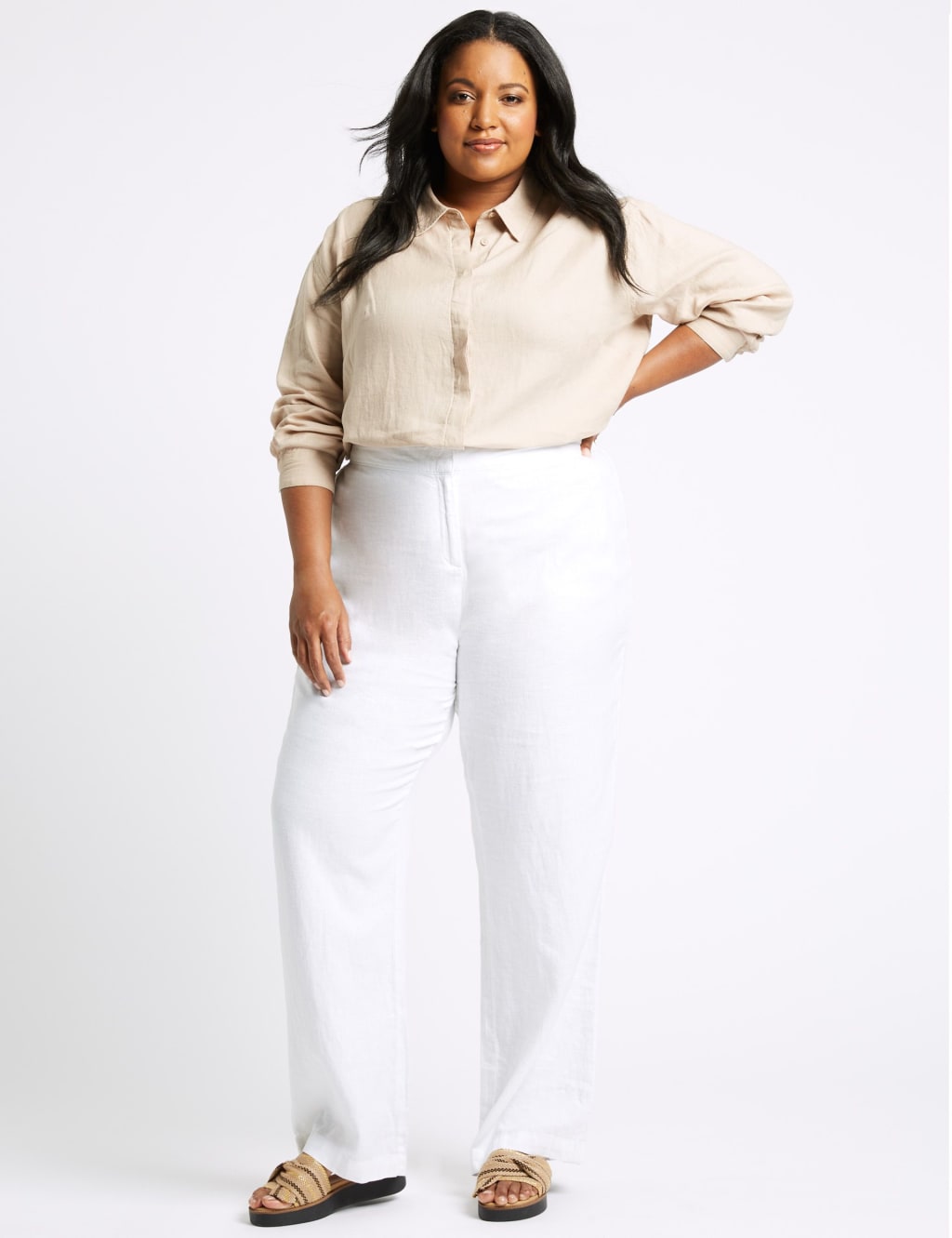 CURVE Linen Rich Wide Leg Trousers