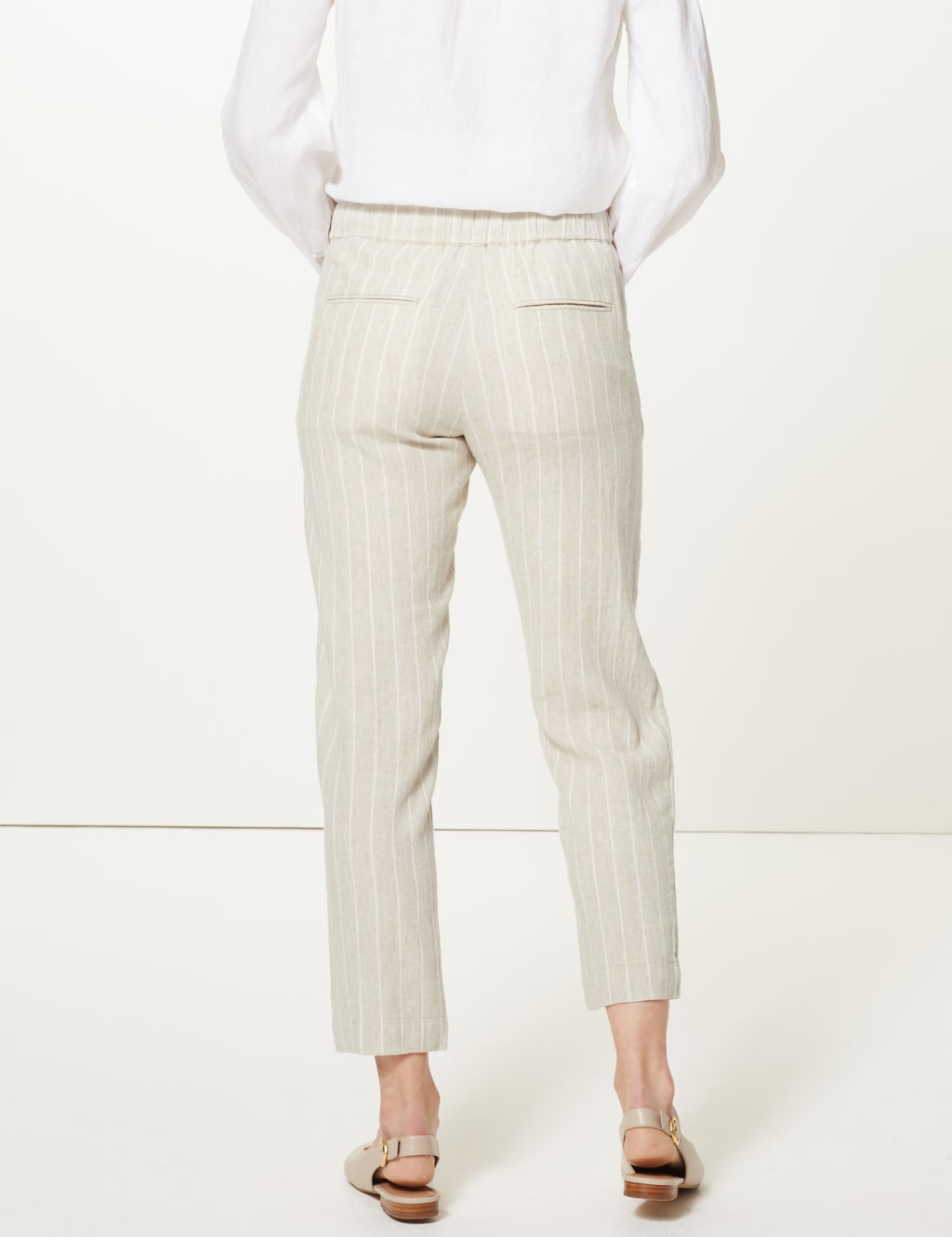 Linen Rich Striped Tapered Leg Peg Trousers M S Collection M S