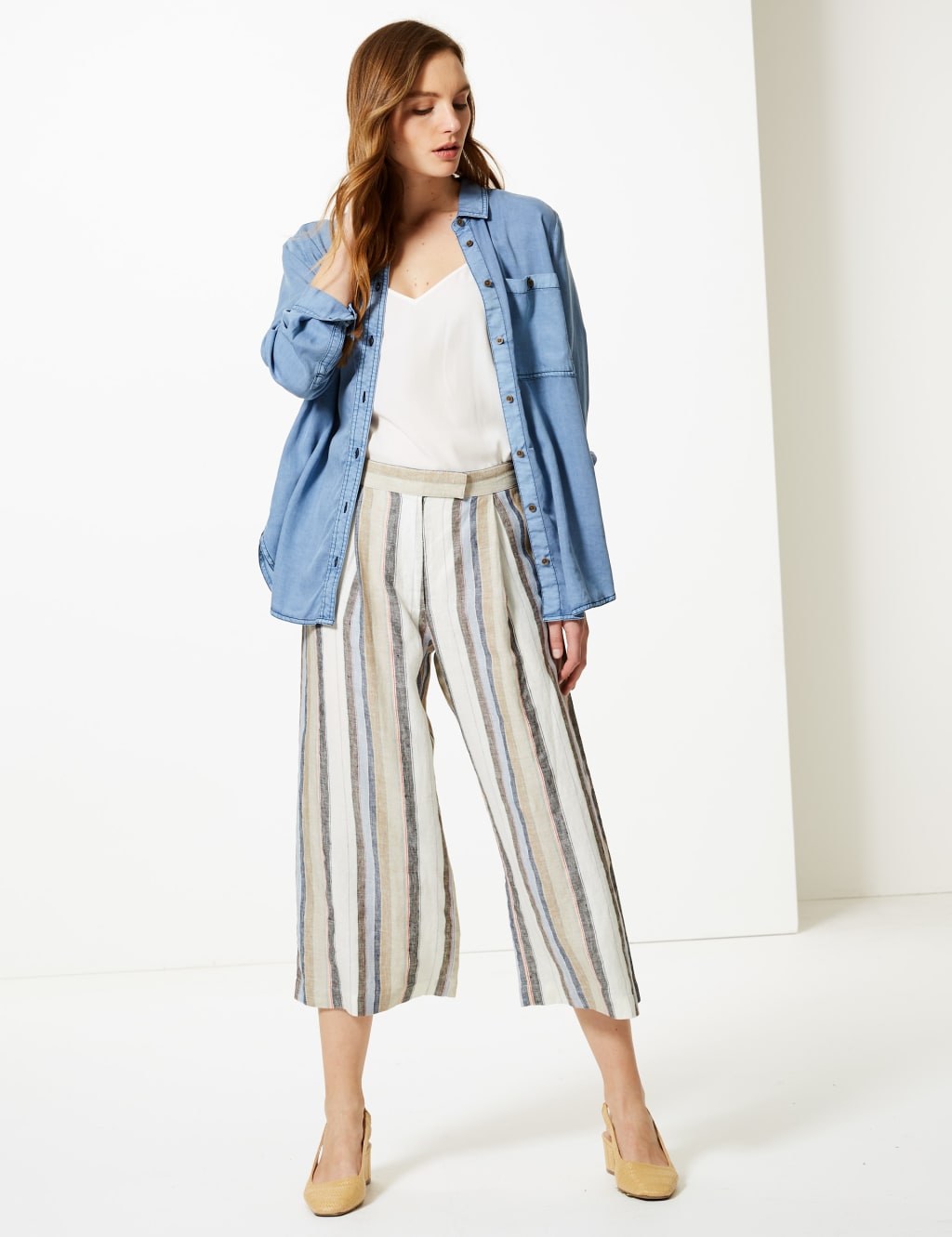 M&s cropped linen trousers online