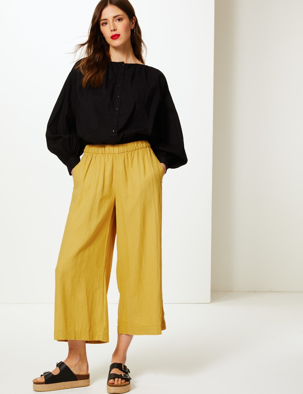 Linen Rich Wide Leg Cropped Trousers M S Collection M S