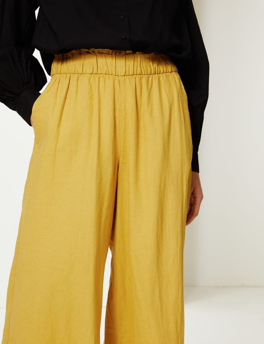 Linen Rich Wide Leg Cropped Trousers M S Collection M S