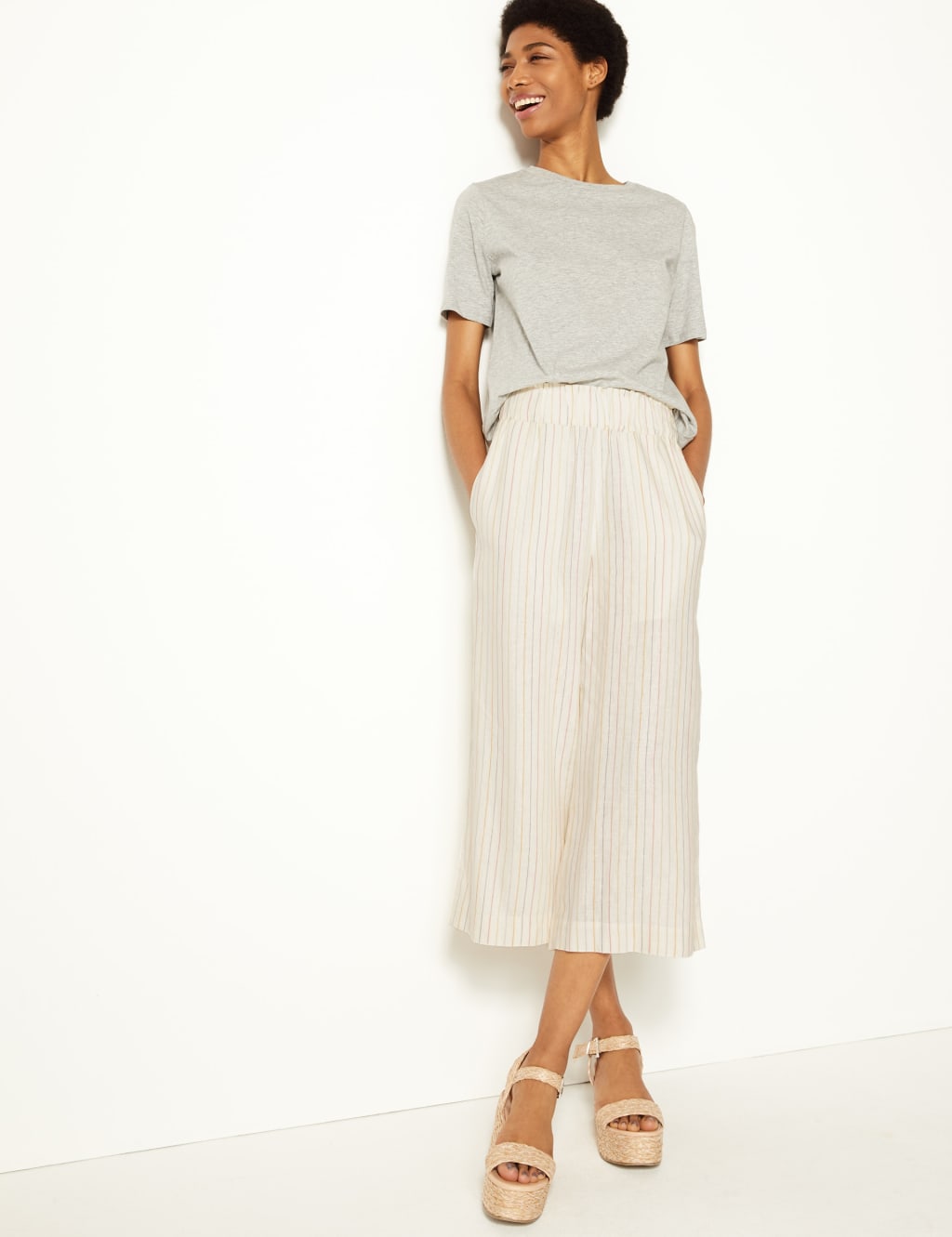 M&s cropped linen trousers clearance