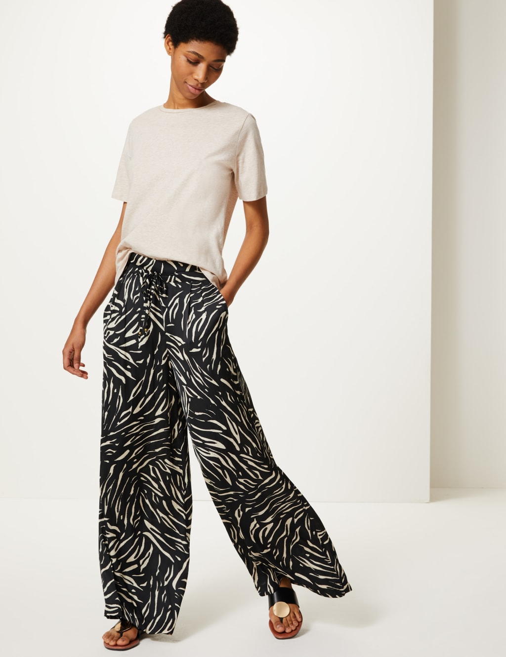 Satin Animal Print High Waist Trousers M S Collection M S