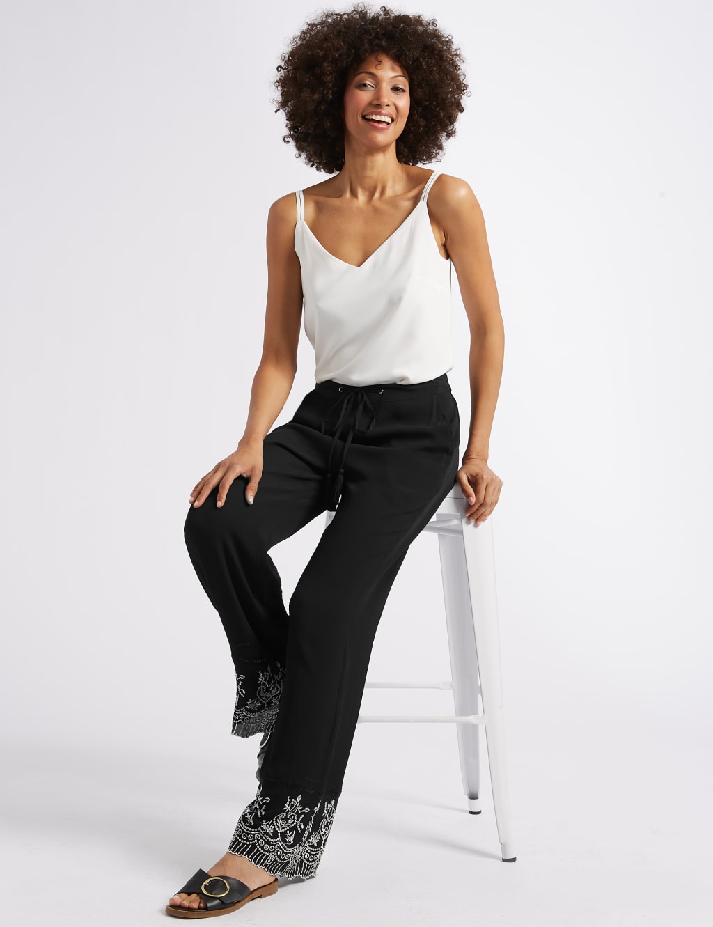 Embroidered Hem Wide Leg Flared Trousers M S Collection M S
