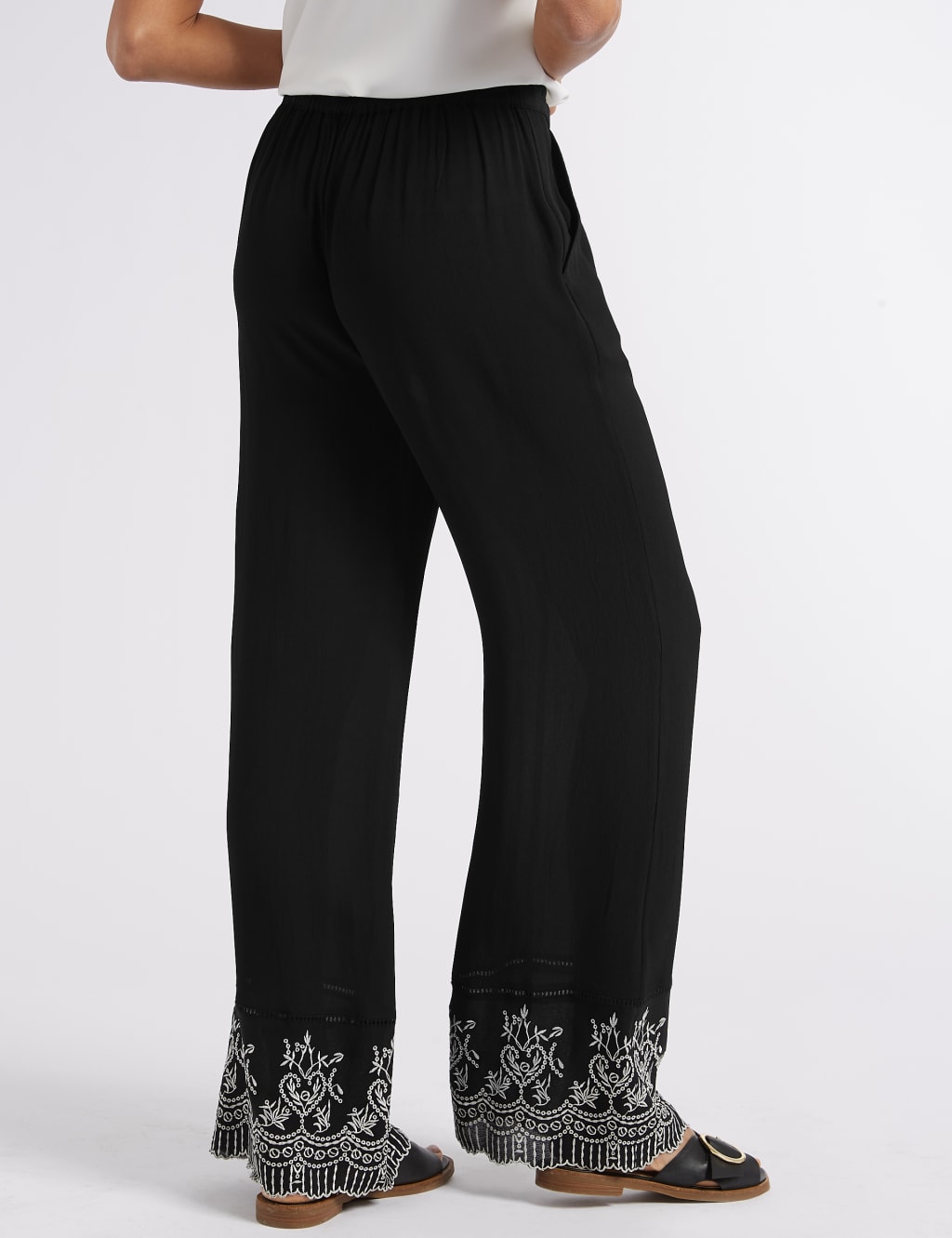 Embroidered Hem Wide Leg Flared Trousers 4 of 6