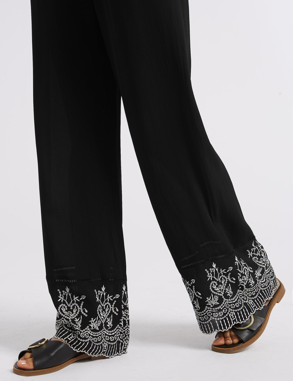 Embroidered Hem Wide Leg Flared Trousers 6 of 6