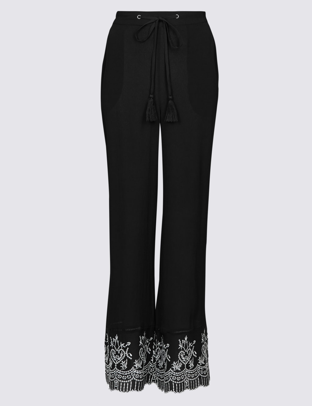 Embroidered Hem Wide Leg Flared Trousers 2 of 6