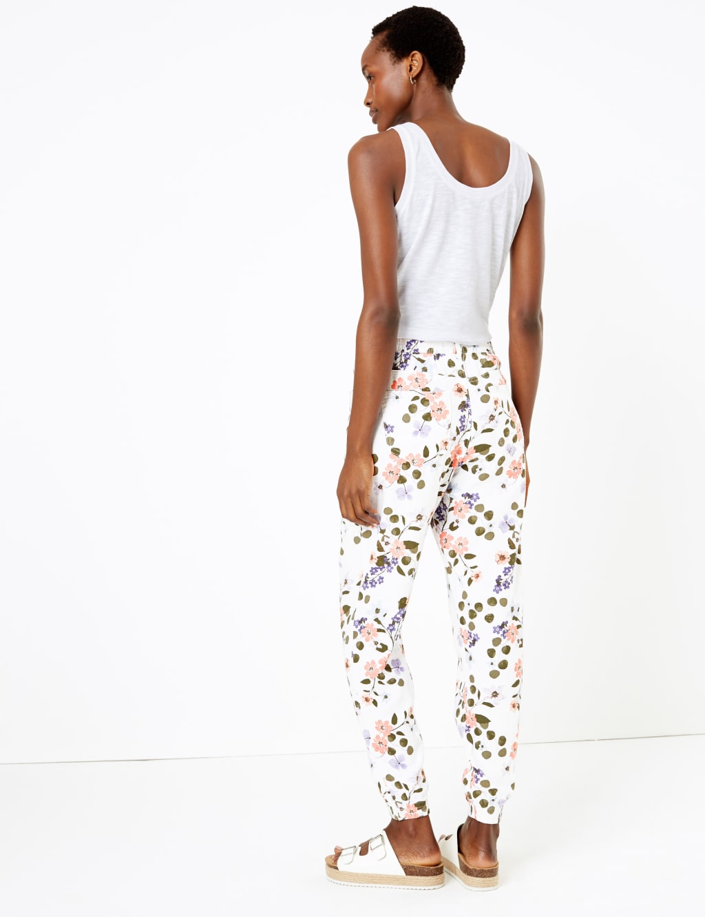 Linen Rich Floral Print Peg Trousers M S Collection M S