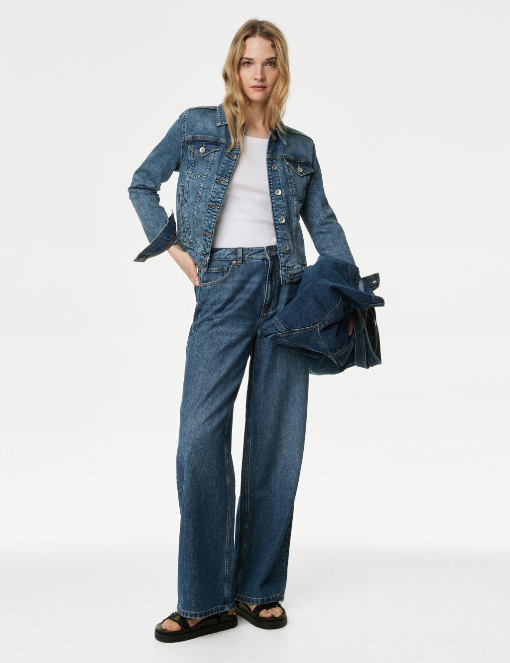 Slouchy Mid Rise Wide Leg Jeans M S Collection M S