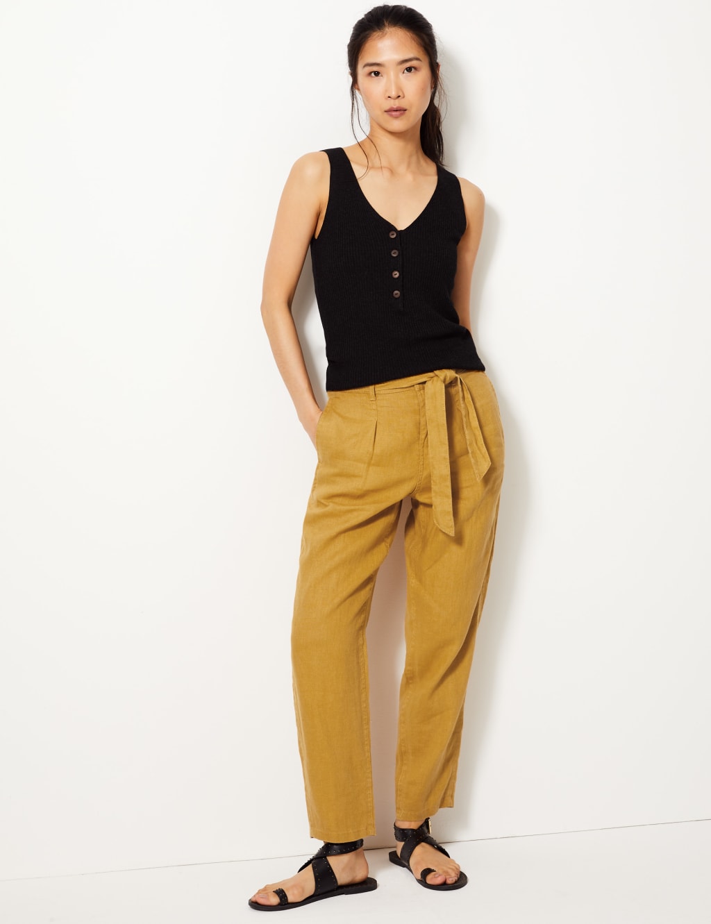 Pure Linen Tapered Leg Trousers M S Collection M S