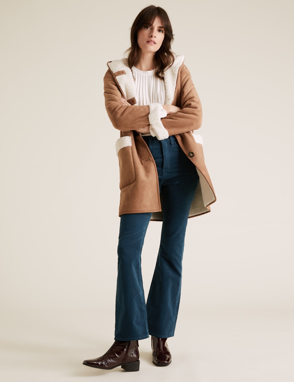 Magic Shaping Cord High Waisted Flared Trousers 1 of 2