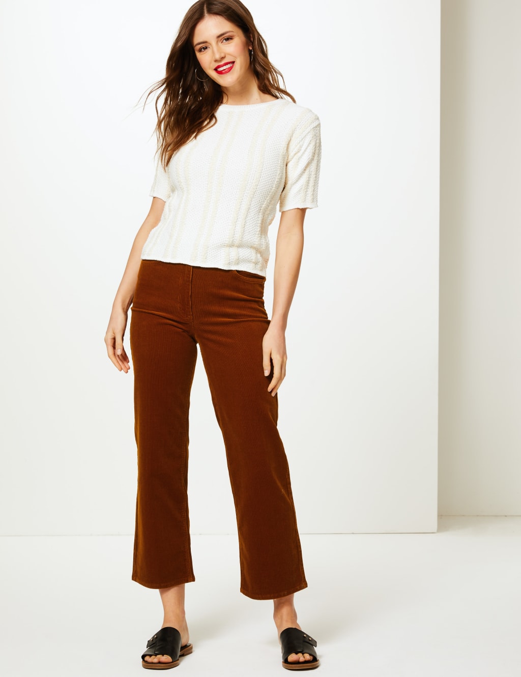 Corduroy Straight Leg Ankle Grazer Trousers M S Collection M S