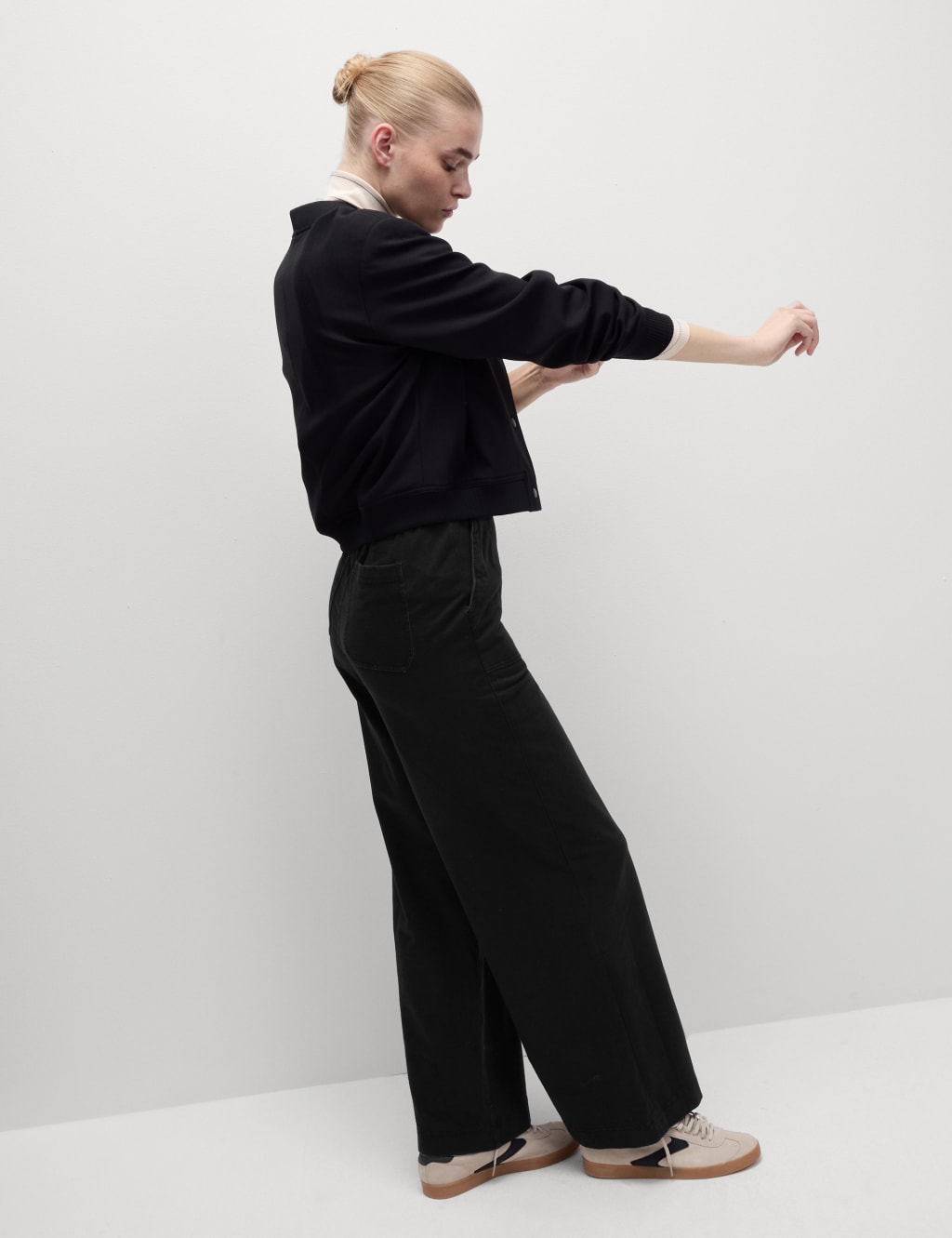 Denim Elasticated Waist Wide Leg Trousers M S Collection M S