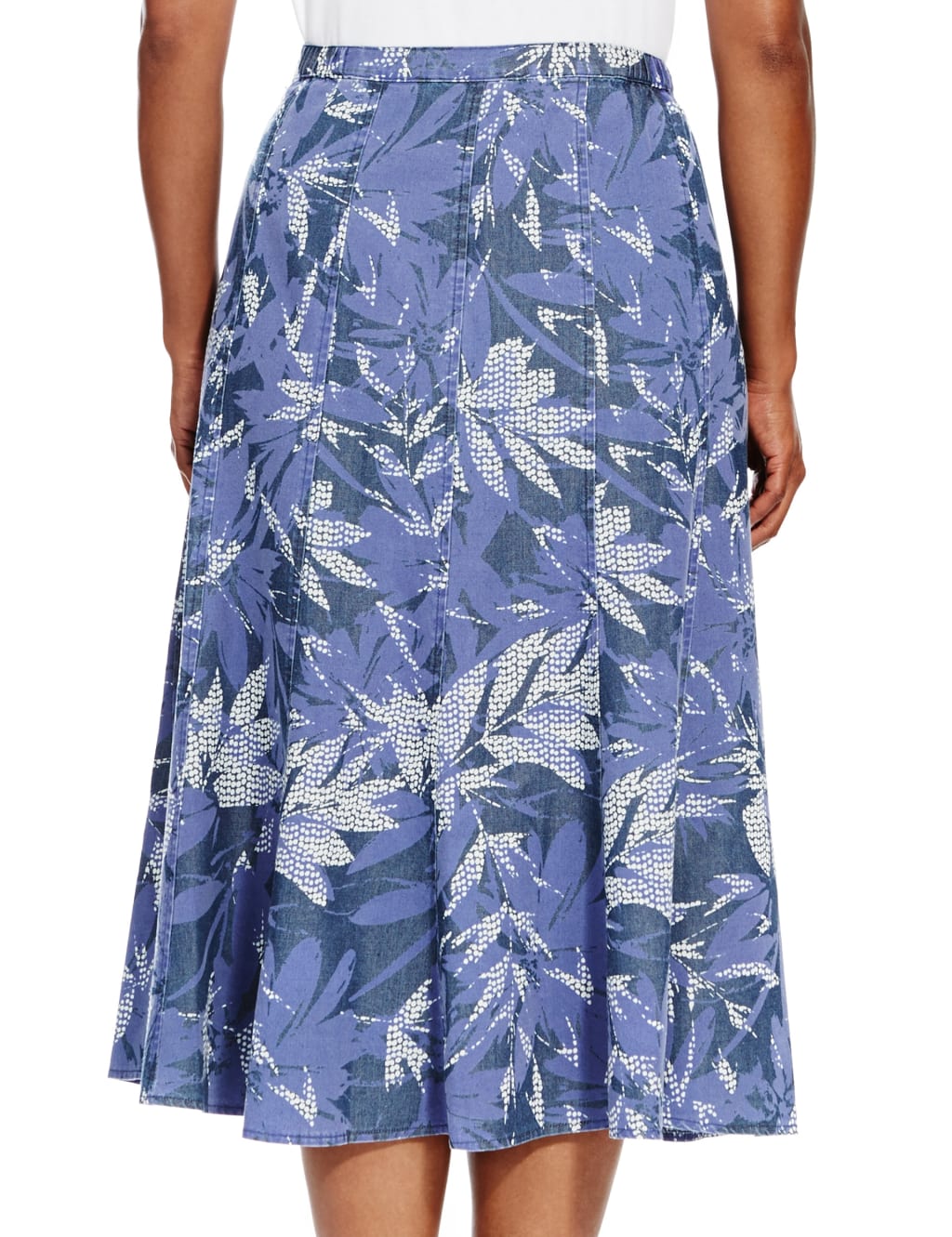 Leaf Print Calf Length Denim Skirt 4 of 4