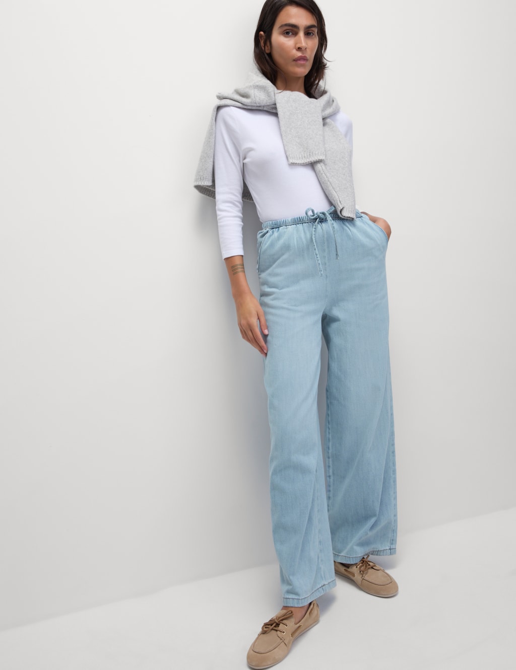 Denim Drawstring Wide-Leg Trousers 3 of 5