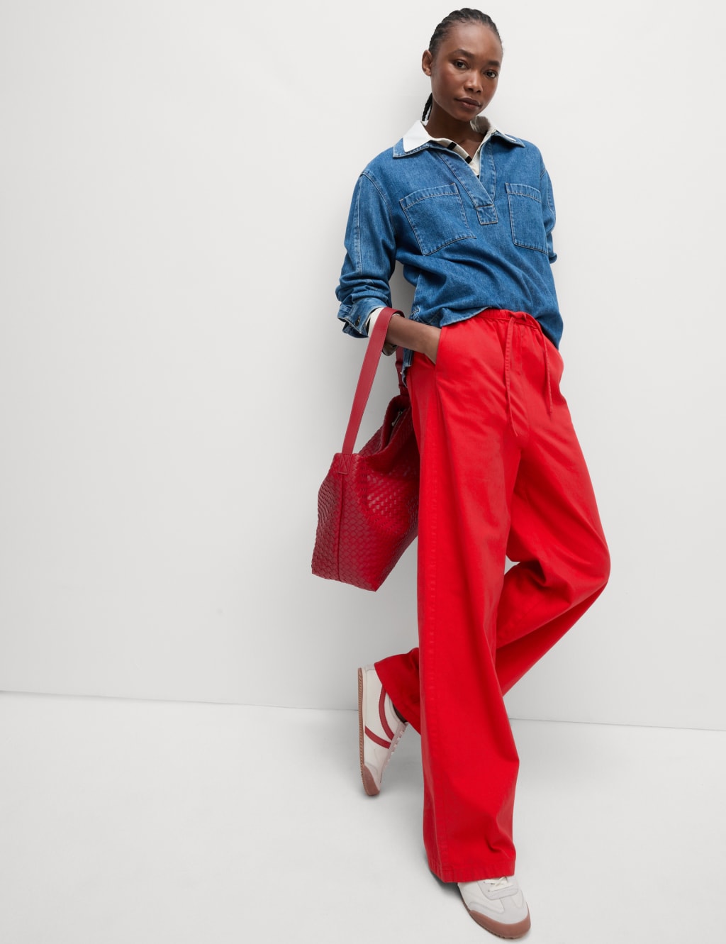Denim Drawstring Wide-Leg Trousers 4 of 7