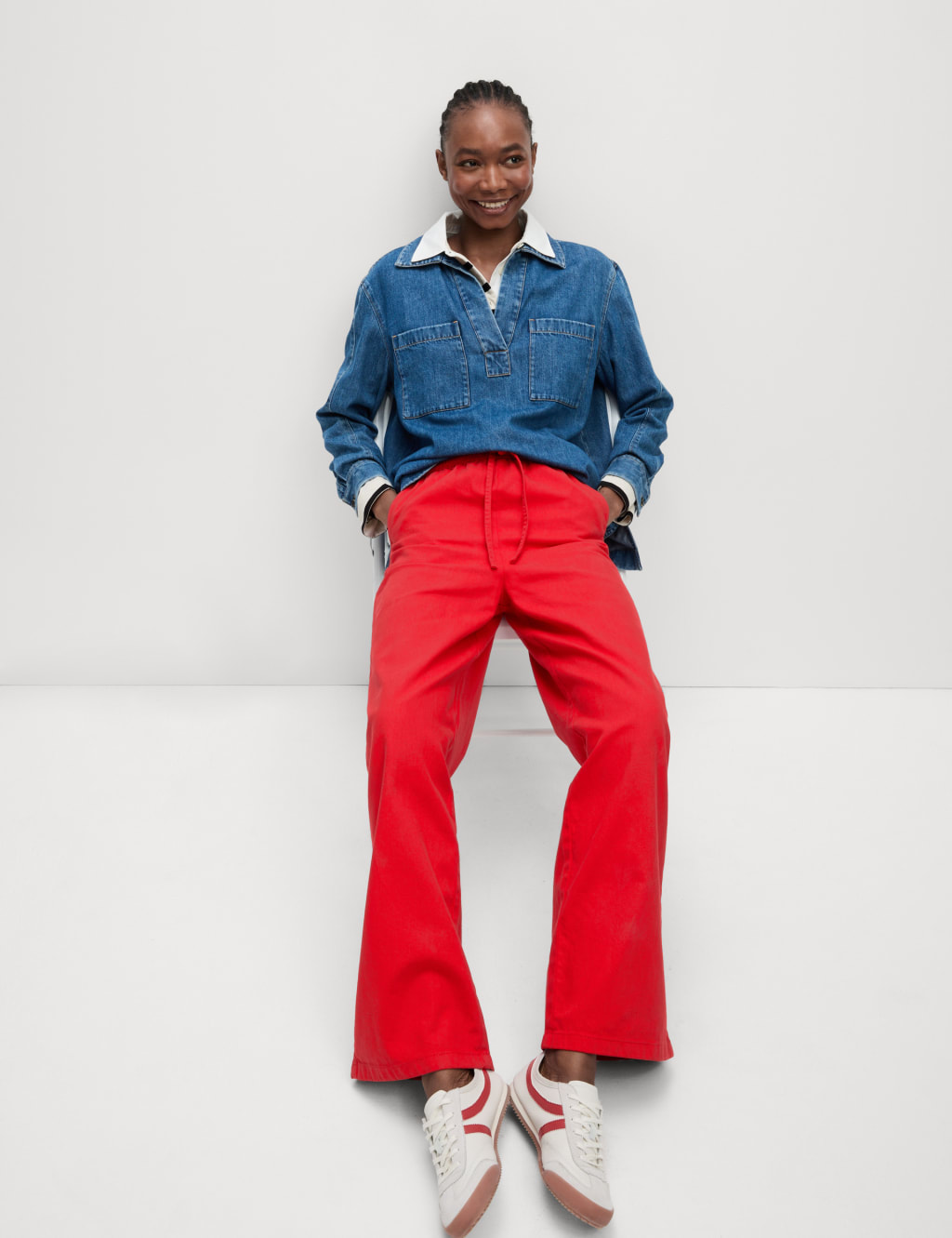 Denim Drawstring Wide-Leg Trousers 7 of 7