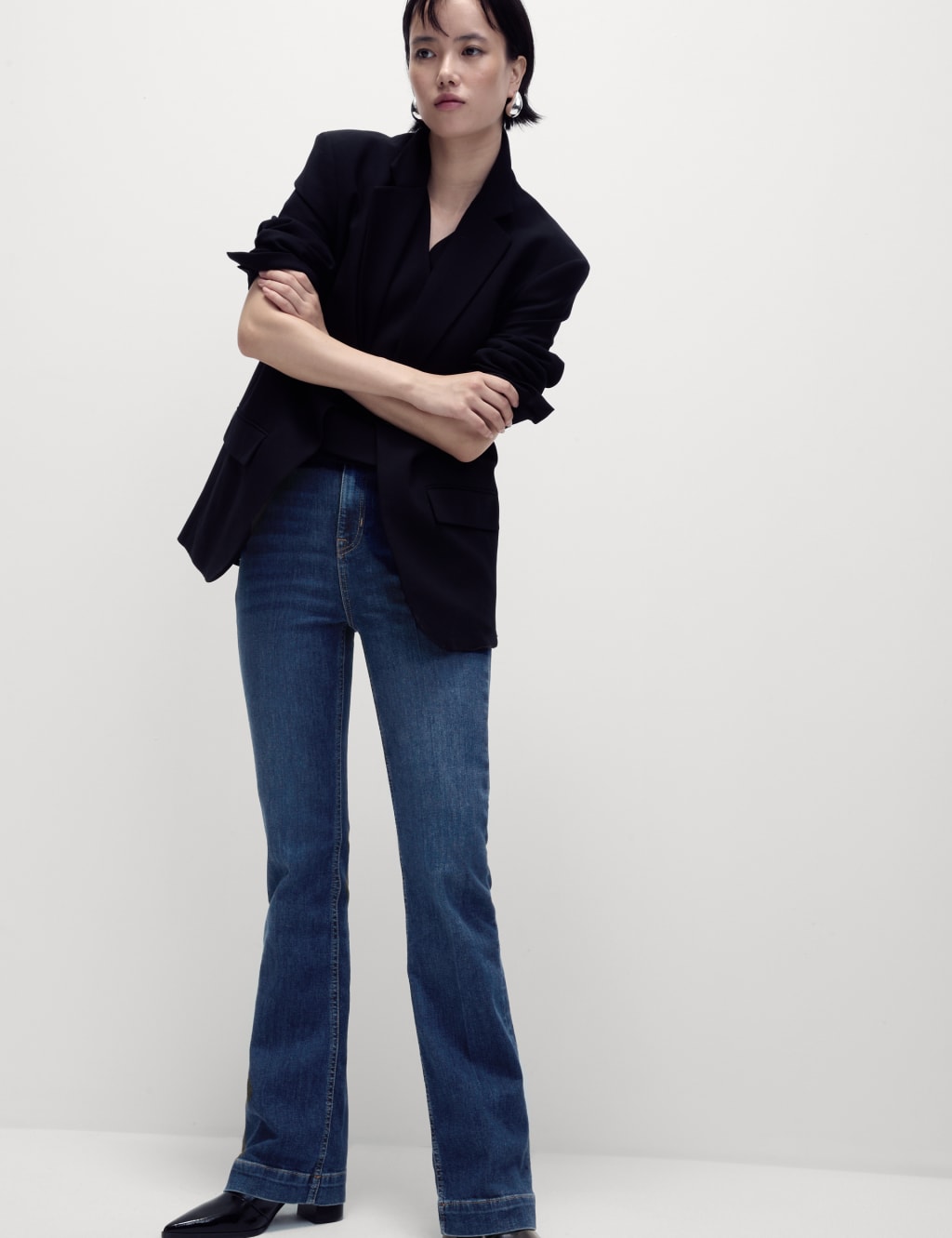High Waisted Crease Front Slim Flare Jeans 3 of 6