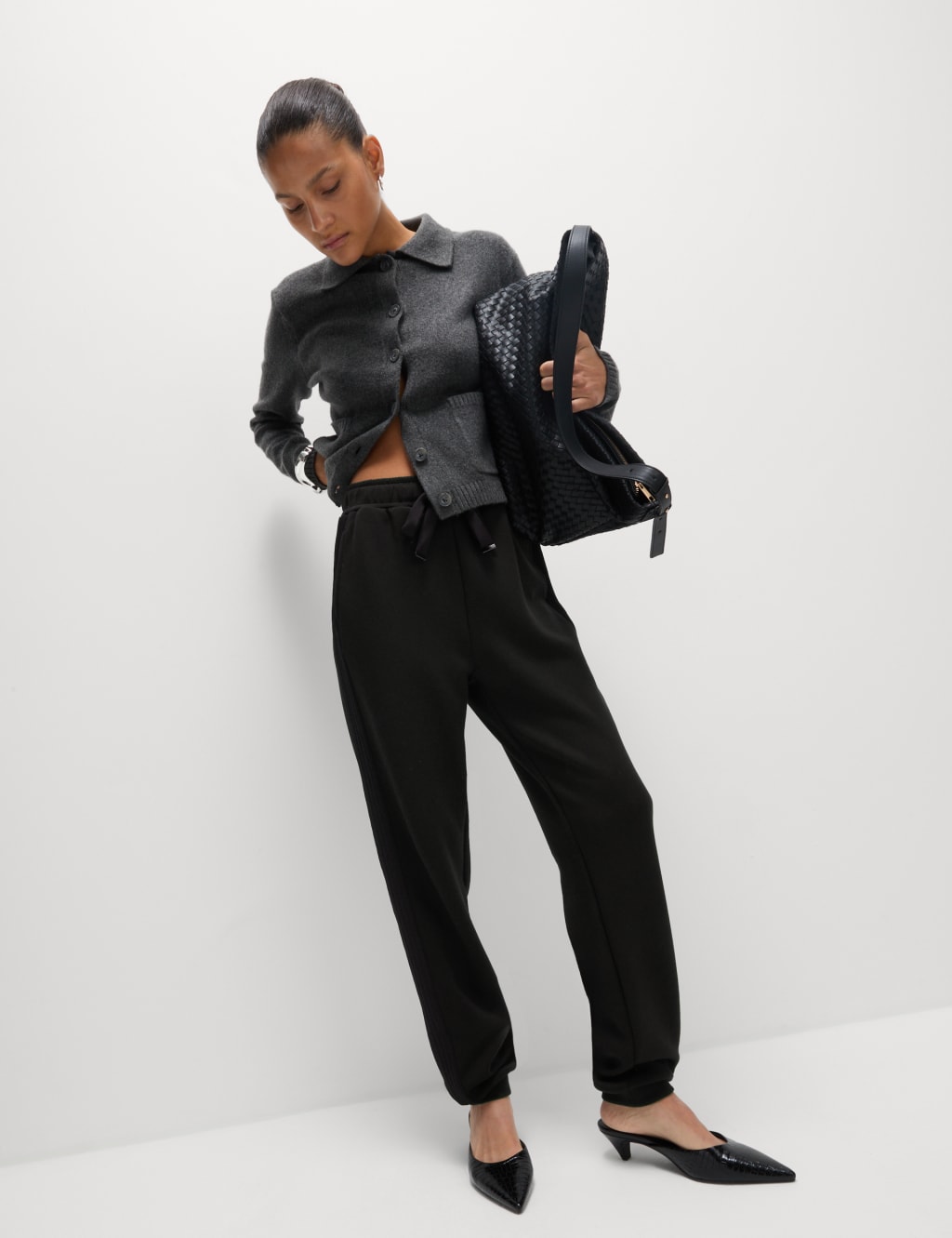 Black joggers with side stripe discount