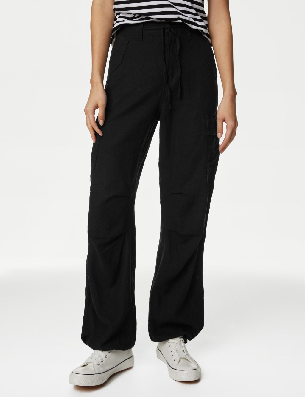 Linen Rich Straight Leg Cargo Trousers M S Collection M S
