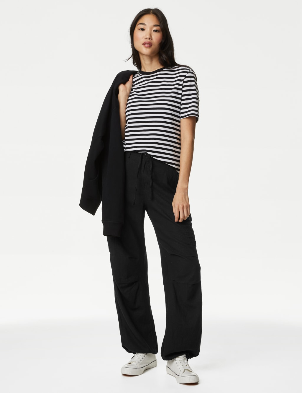 Linen Rich Straight Leg Cargo Trousers M S Collection M S