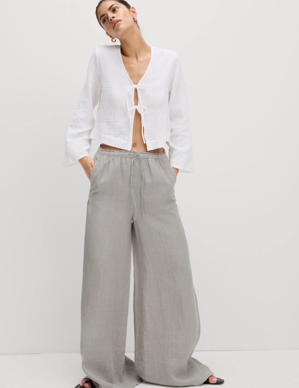 Pure Linen Palazzo Trousers 4 of 6
