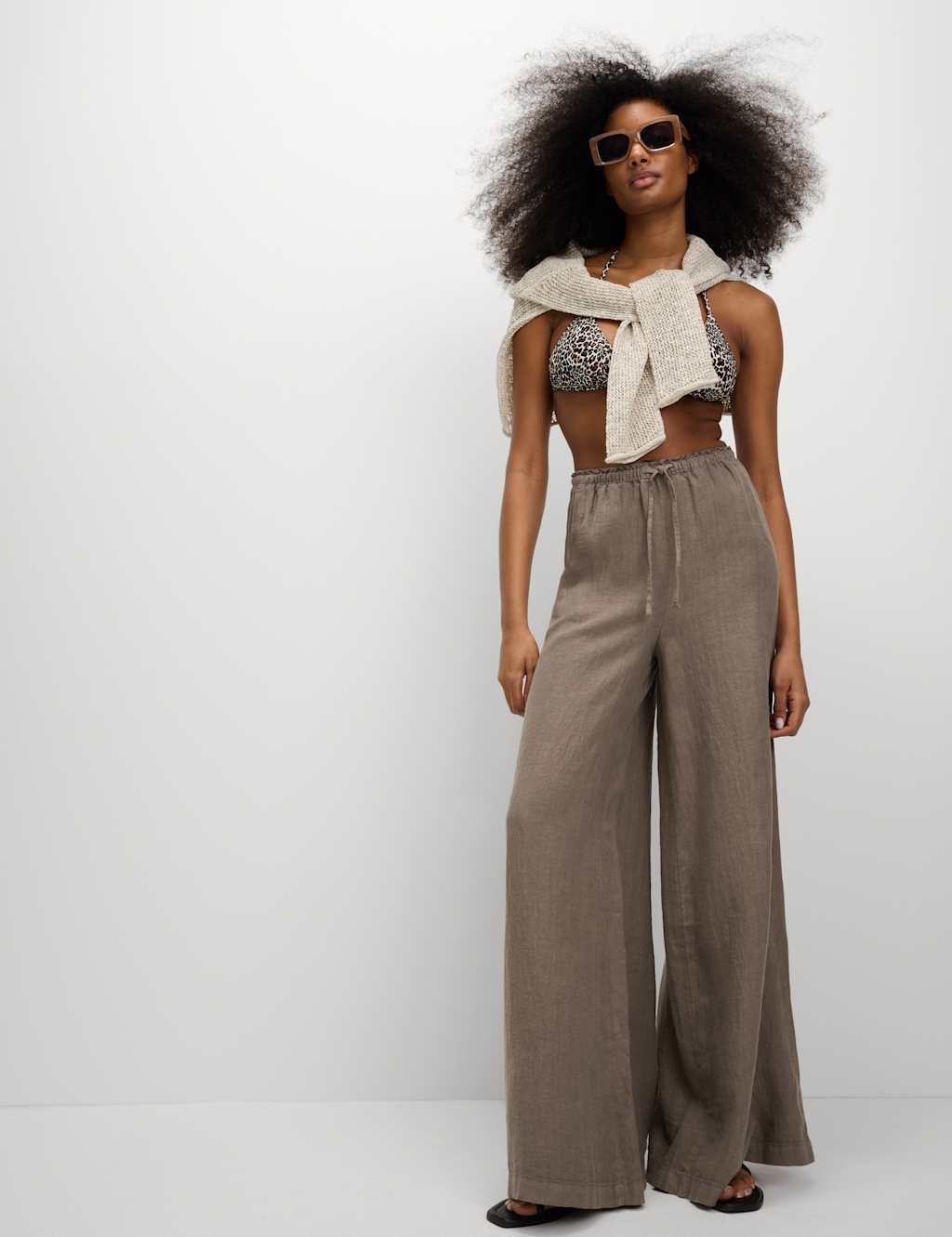 Pure Linen Palazzo Trousers 4 of 4