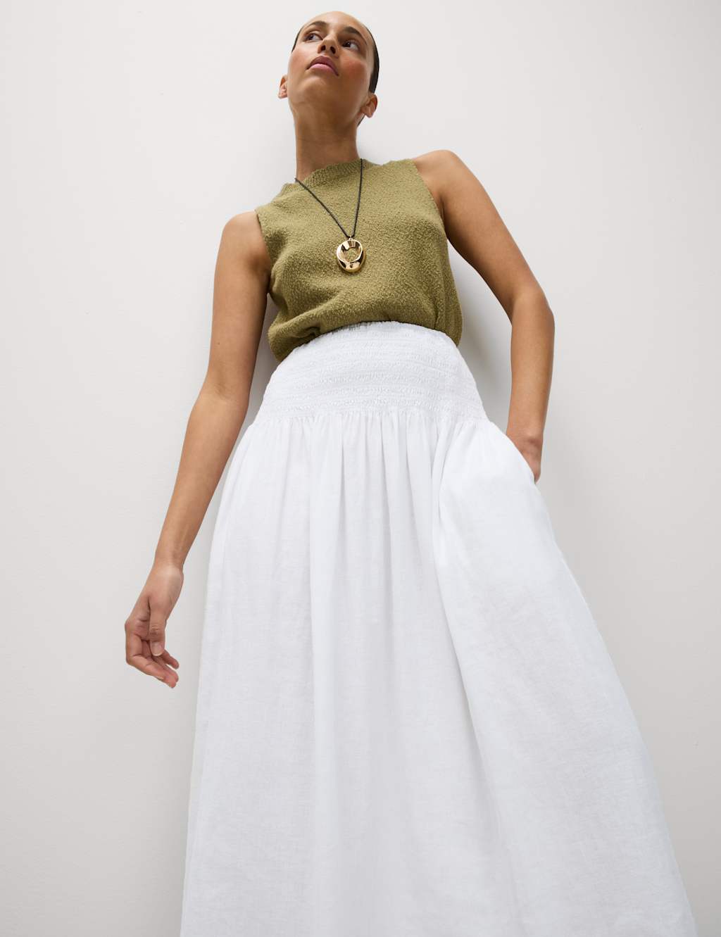 Linen Rich Maxi A-Line Skirt 1 of 5