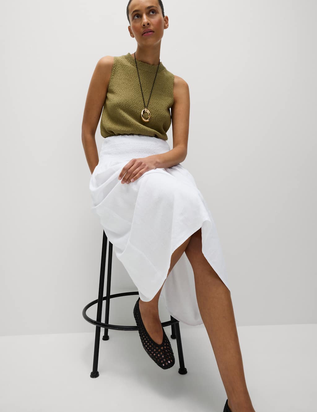 Linen Rich Maxi A-Line Skirt 4 of 5