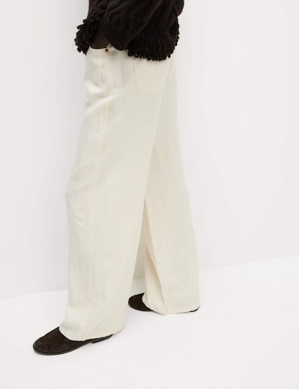 Linen Blend Denim Wide Leg Trousers 3 of 6