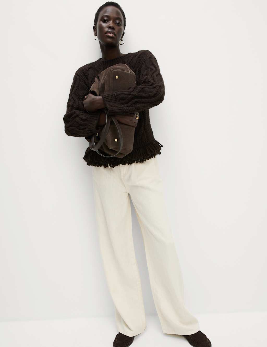 Linen Blend Denim Wide Leg Trousers 4 of 6