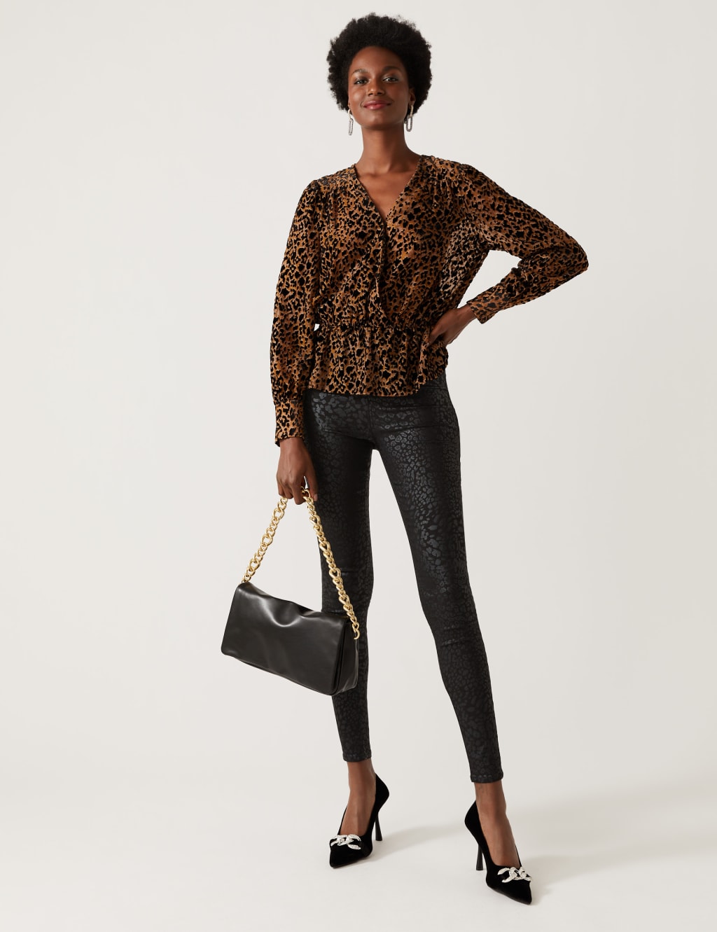 Printed Coated High Waisted Jeggings M S Collection M S