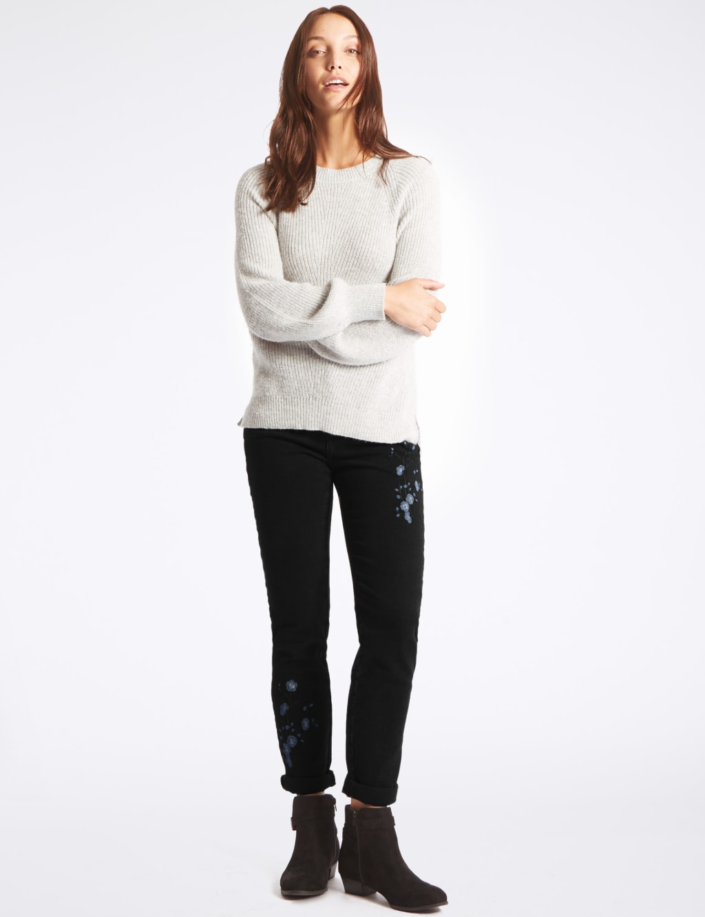 Embroidered Mid Rise Slim Leg Jeans 3 of 6