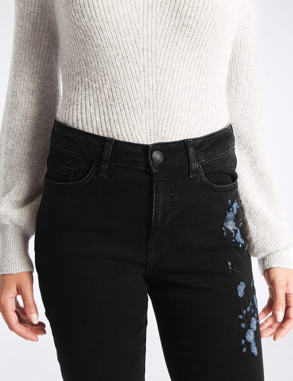 Embroidered Mid Rise Slim Leg Jeans 5 of 6
