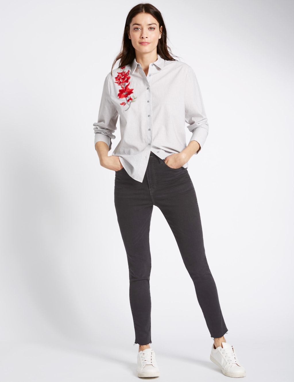 Frayed Hem High Waist Skinny Leg Jeans M S Collection M S