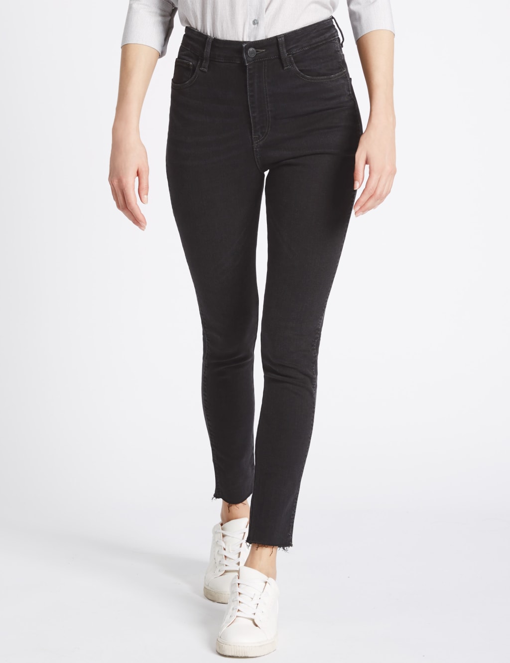 Frayed Hem High Waist Skinny Leg Jeans M S Collection M S